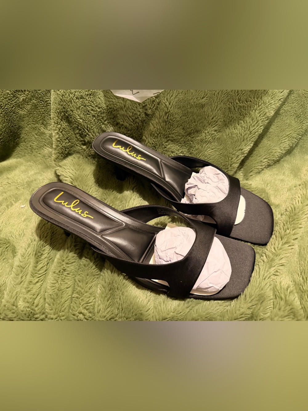 Lulu's Black Satin Square-Toe Mules